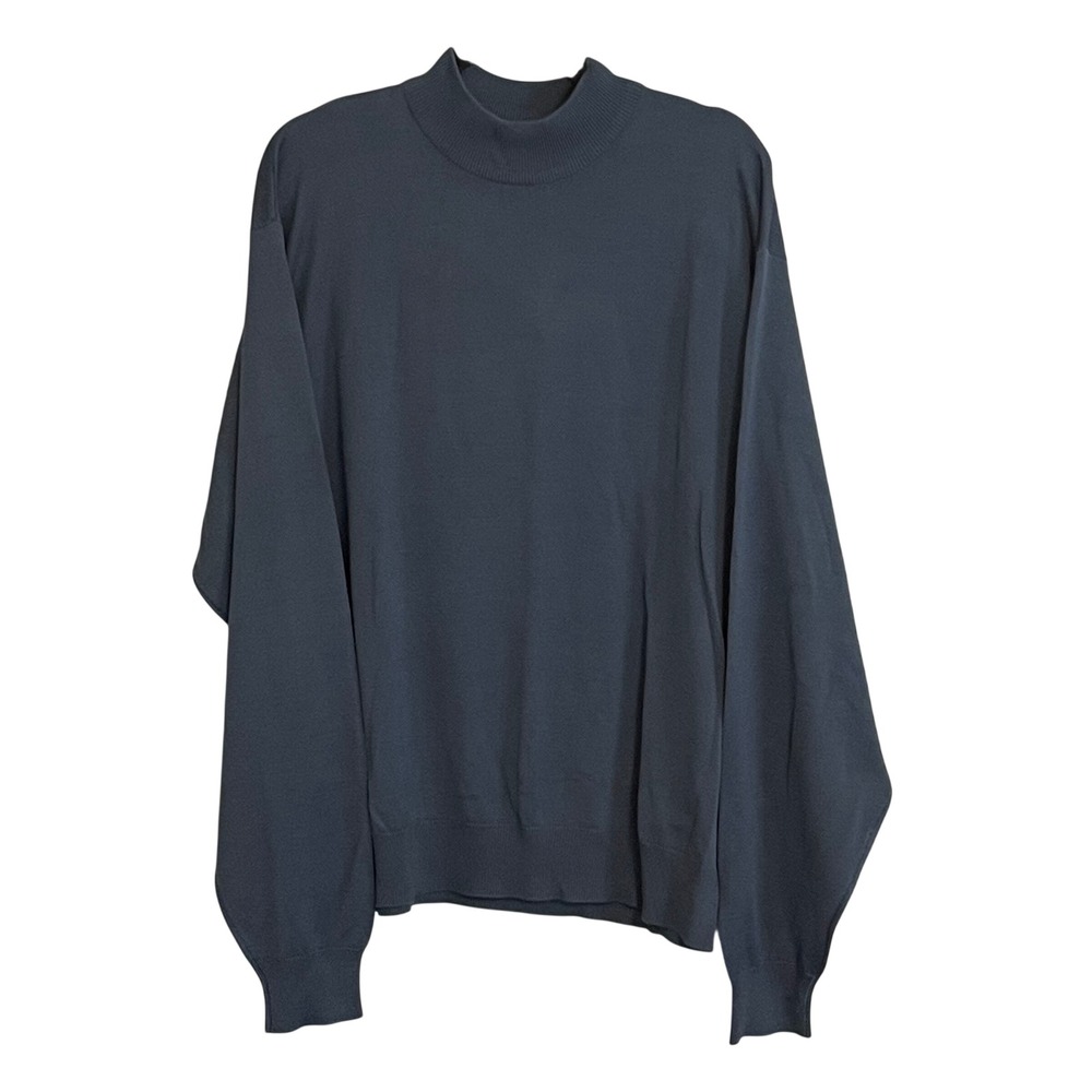 Anthology Mens XXL 100% Silk Mock Neck Sweater Slate Blue Gray Long Sleeve Knit